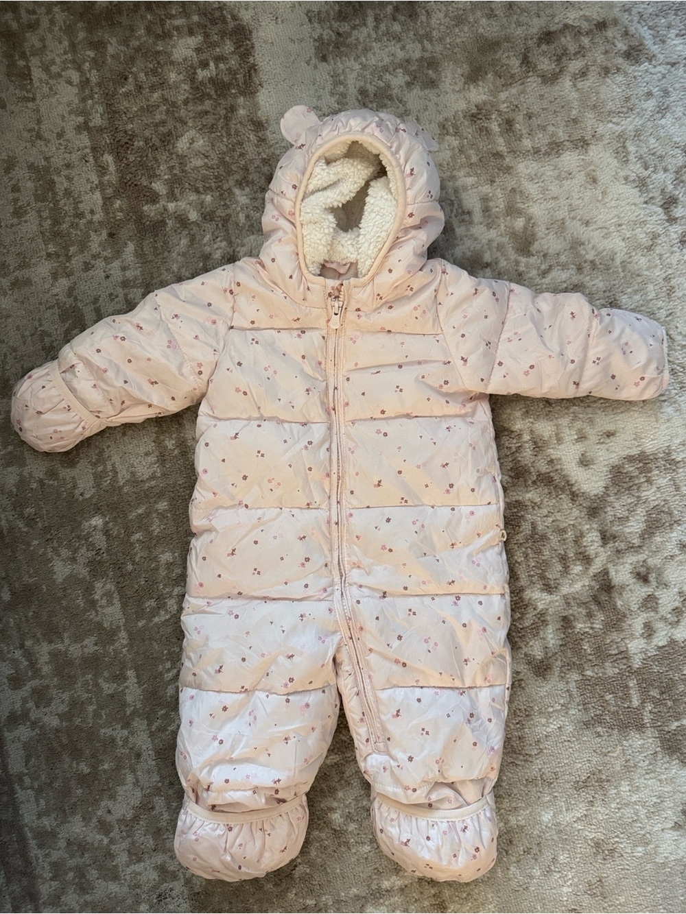 GAP Light Pink Quilted Hooded Infant One-Piece Snowsuit 6-12 months